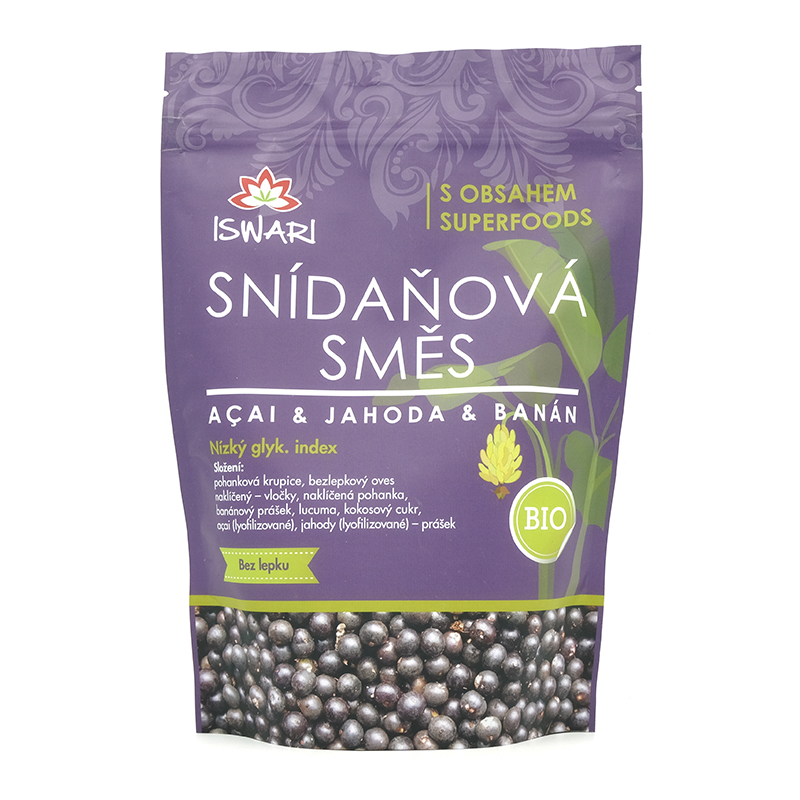 Raňajková zmes acai-banán-jahoda 360g, Iswari, BIO