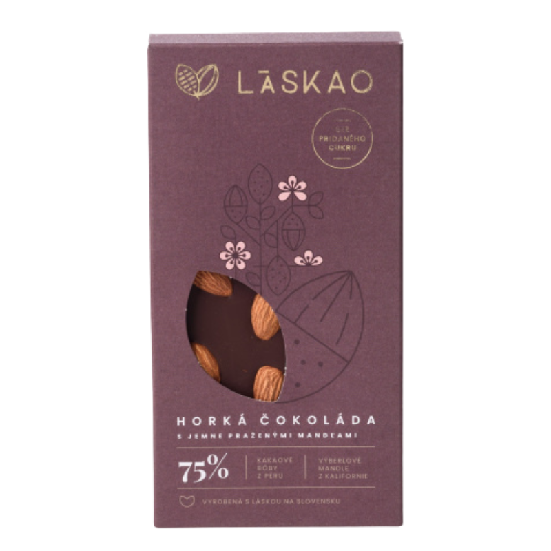 Čokoláda horká s mandľami 75% 75g Laskao