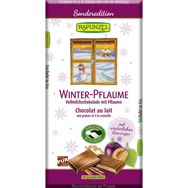 Čokoláda „Zimná“ mliečna so slivkami BIO 80g Rapunzel