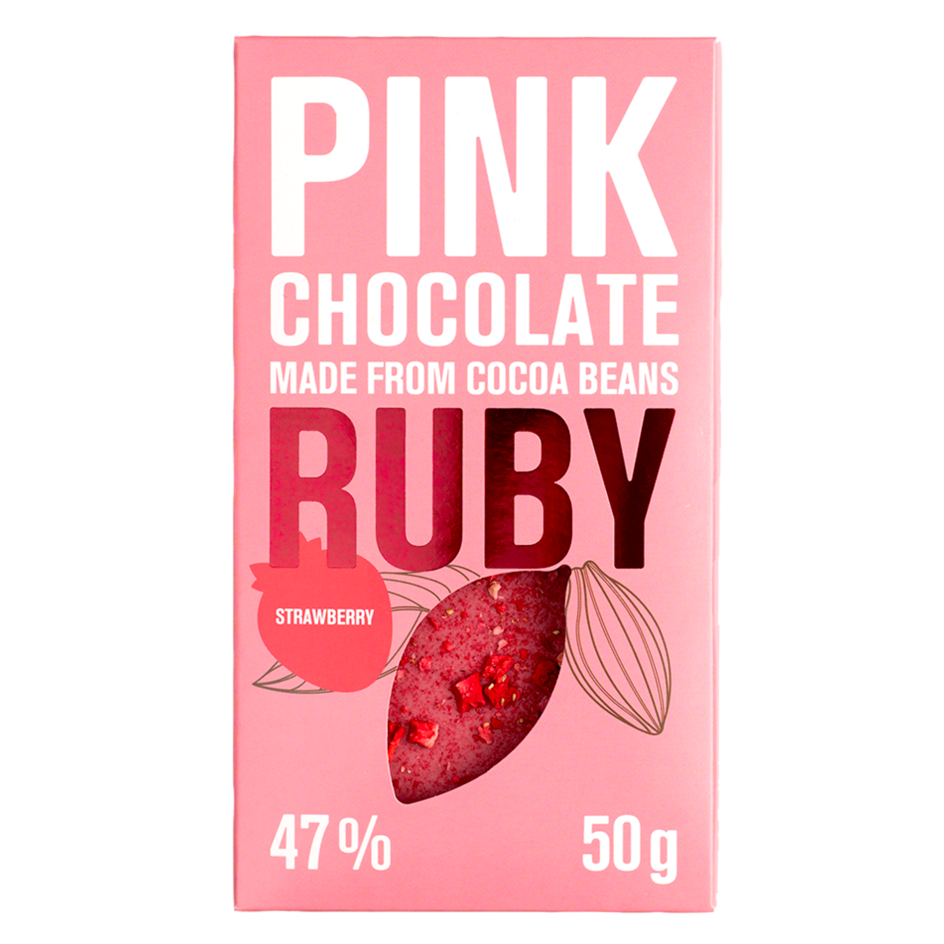 Čokoláda ružová Ruby s jahodami 50g