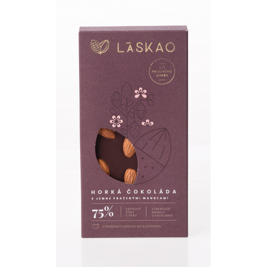 Čokoláda horká s mandľami 75% 75g Laskao