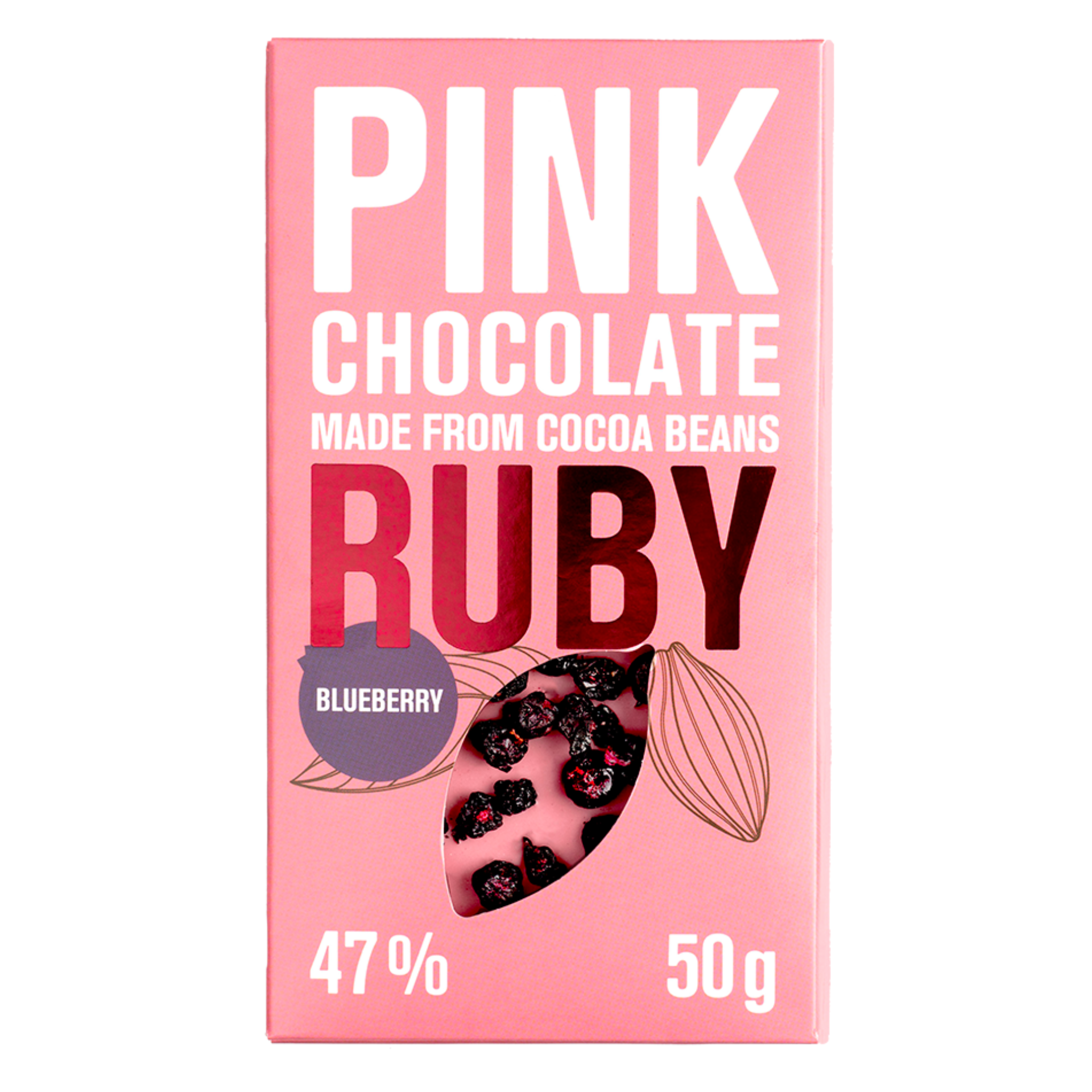 Čokoláda ružová Ruby s čučoriedkami 50g