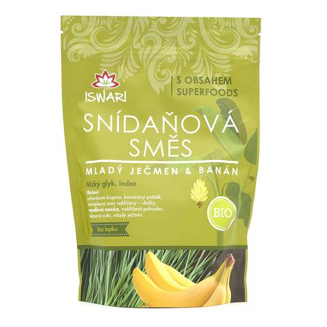 Raňajková zmes mladý jačmeň-pohánka-banán 300g, Iswari, BIO